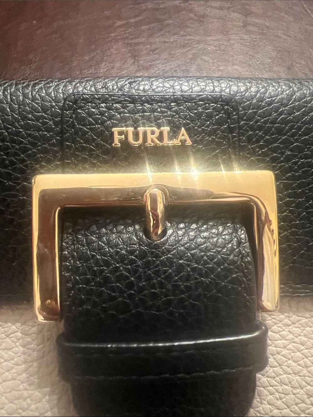 Furla Black and Cream Leather Buckle Continental Wallet - Picture 3 of 9